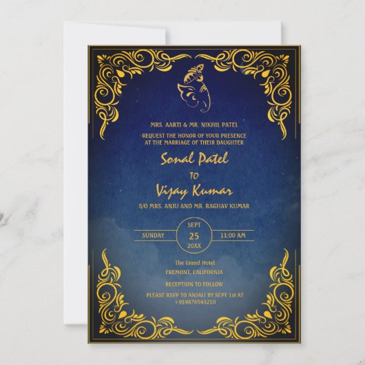 インディアンヒンドー結婚ズのカスタム写真ガネシャのロゴ 招待状 (正面)