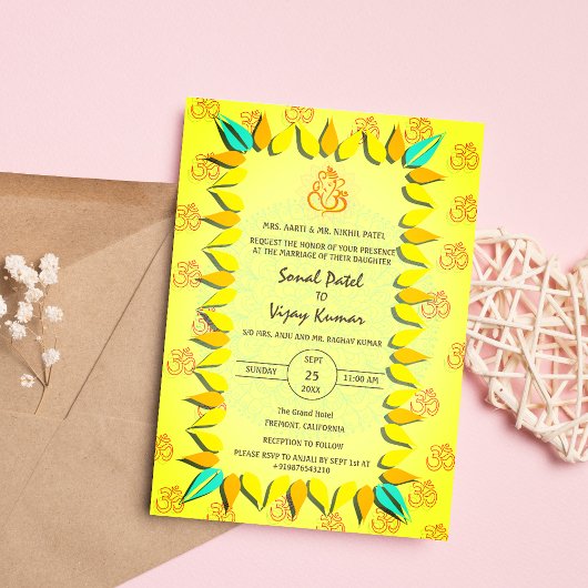 インディアンヒンドー結婚ズのガネシャのロゴOmシンボル 招待状