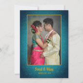 インディアンヒンドー結婚ズカップル画像ゴールデンピーコック 招待状 (裏面)