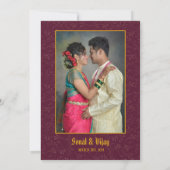 インディアンヒンドー結婚ズカップル画像ゴールデンピーコック 招待状 (裏面)