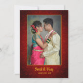 インディアンヒンドー結婚ズカップル画像ゴールデンピーコック 招待状 (裏面)