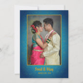 インディアンヒンドー結婚ズカップル画像ティール(緑がかった色)ゴールデン 招待状 (裏面)