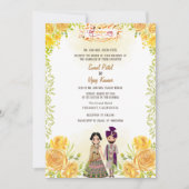 インディアンヒンドー結婚ズガネシャイエローフローラ 招待状 (正面)