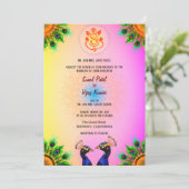 インディアンヒンドー結婚ズガネシャピンクピーコックペア 招待状 (スタンド正面)