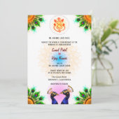 インディアンヒンドー結婚ズガネシャピーコックペアホワイト 招待状 (スタンド正面)