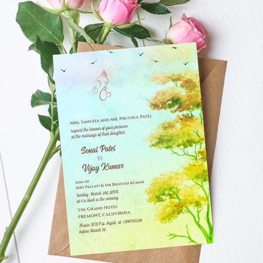 インディアンヒンドー結婚ズガネーシャ 招待状