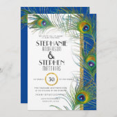 インディアンピーコックフェザーモダン金ゴールドタイポグラフィ 招待状 (正面/裏面)