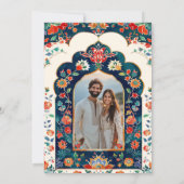 インディアンフォークアートエレファントエメラルドグリーン結婚ズ セーブザデート (裏面)