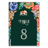 インディアンフォークアートエレファントエメラルドグリーン結婚ズ テーブルナンバー (正面)