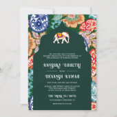 インディアンフォークアートエレファントエメラルドグリーン結婚ズ 招待状 (正面)