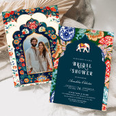 インディアンフォークアートエレファントダークブルーブライダルシャワー 招待状