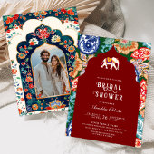 インディアンフォークアートエレファントダークレッドブライダルシャワー 招待状