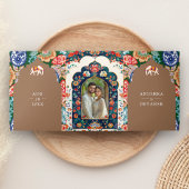 インディアンフォークアートエレファントベージュ結婚ズ 三つ折り招待状