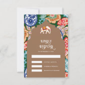 インディアンフォークアートエレファントベージュ結婚ズ 出欠カード (正面)