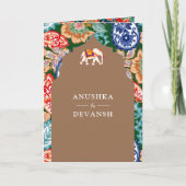 インディアンフォークアートエレファントベージュ結婚ズ 招待状 (正面)