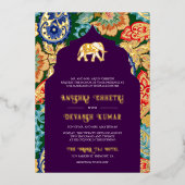 インディアンフォークアートエレフ結婚ェントズナス金ゴールド 箔招待状 (正面)