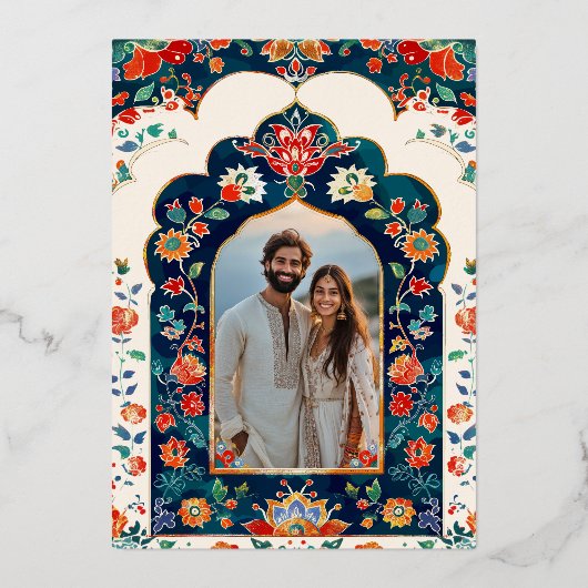 インディアンフォークアートエレフ結婚ェントズナス金ゴールド 箔招待状 (裏面)