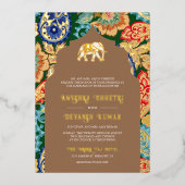 インディアンフォークアートエレフ結婚ォントベージュ金ゴールド 箔招待状 (正面)