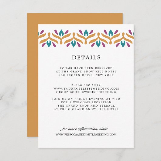 インディアンフォークアートマスタード結婚ズゲスト詳細 エンクロージャーカード (正面/裏面)