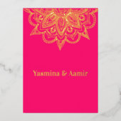 インディアンフォーマルスタイルピンク金ゴールドシック結婚ズ 箔招待状 (正面)