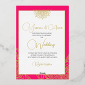 インディアンフォーマルスタイルピンク金ゴールドシック結婚ズ 箔招待状 (裏面)