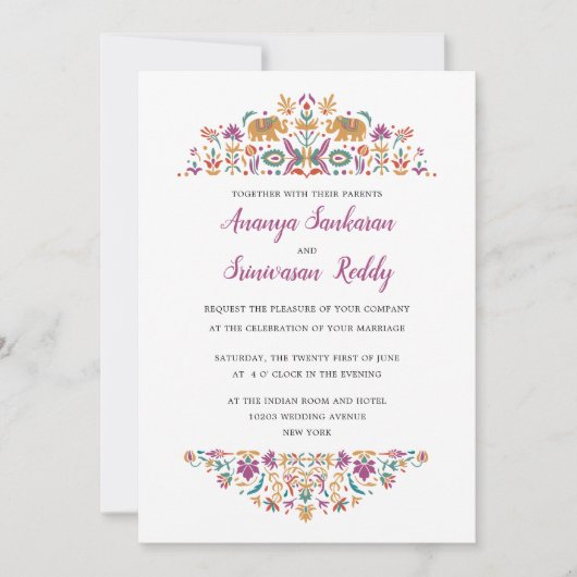 インディアンフラワーエレファントジェイドグリーン結婚ズ 招待状 (正面)