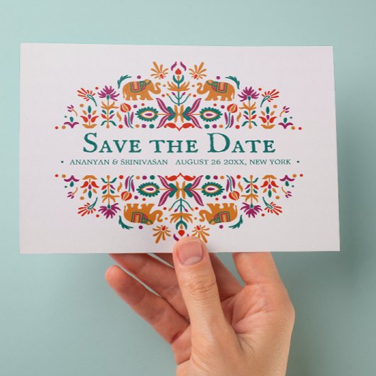 インディアンフラワーパープルゾウ結婚ズ 案内ポストカード