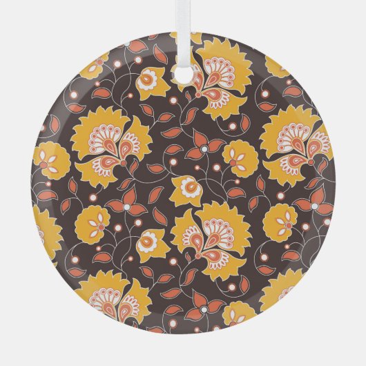 インディアンフローラカラーヴィンテージシームレス ガラスオーナメント (正面)