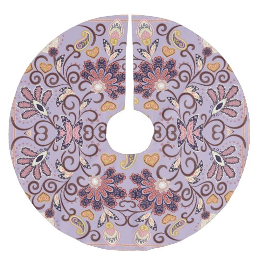 インディアンフローラテーブルクロス:素敵なパステルパターン ブラッシュドポリエステルツリースカート (正面)