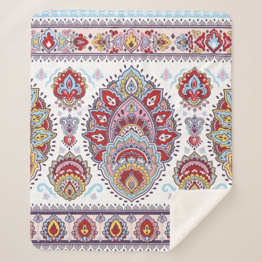 インディアンフローラペイズリーメダリオンパターン。マ族 シェルパブランケット (正面)