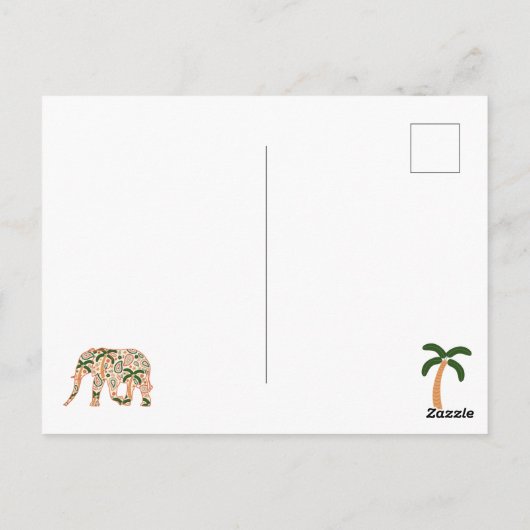 インディアンフローラペイズリー華美ゾウ ポストカード (裏面)
