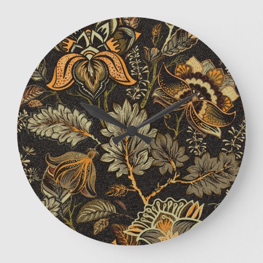 インディアンフローラペイズリー、シームレスな民族パターン。 ラージ壁時計 (正面)