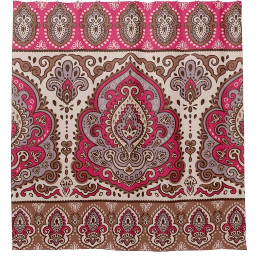 インディアンフローラペイズリー、民族曼荼羅のパターン。 シャワーカーテン (正面)