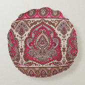 インディアンフローラペイズリー、民族曼荼羅のパターン。 ラウンドクッション (裏面)