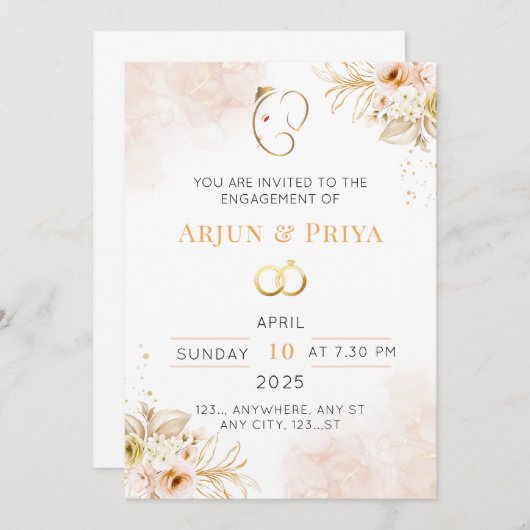 インディアンフローラ婚約招待状カード 招待状 (正面/裏面)