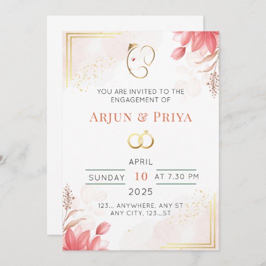 インディアンフローラ婚約招待状カード 招待状 (正面/裏面)