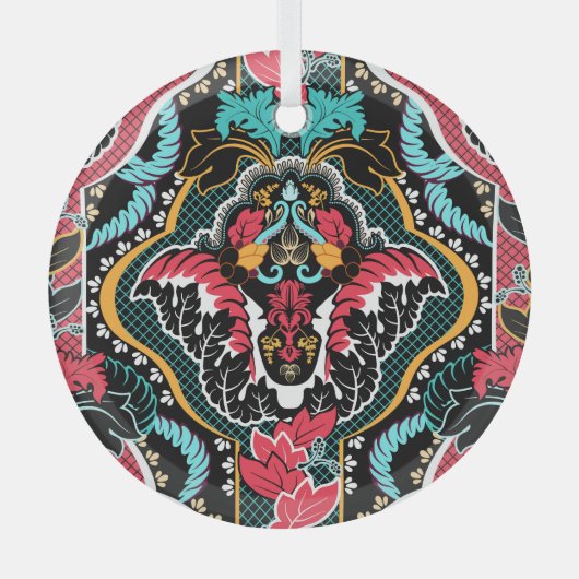 インディアンフローラ:ヴィンテージシームレス壁紙。 ガラスオーナメント (正面)