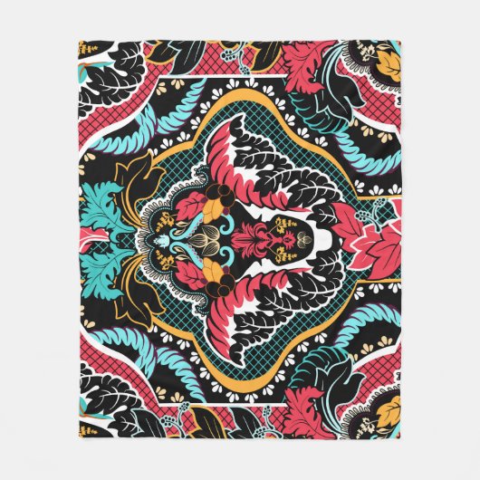 インディアンフローラ:ヴィンテージシームレス壁紙。 フリースブランケット (正面)