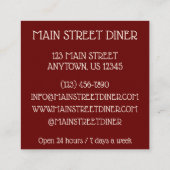 インディアンフードキュイジーヌマライコフタベジタリアン皿 スクエア名刺 (裏面)