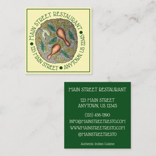インディアンフードキュイジーヌレストランチキンビリヤニ スクエア名刺 (正面/裏面)