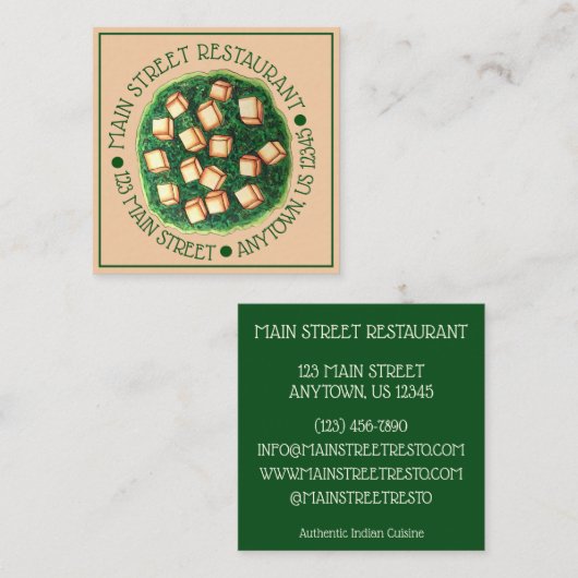 インディアンフードキュイジーヌレストランディッシュサグパネール スクエア名刺 (正面/裏面)