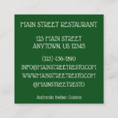 インディアンフードキュイジーヌレストランディッシュサグパネール スクエア名刺 (裏面)