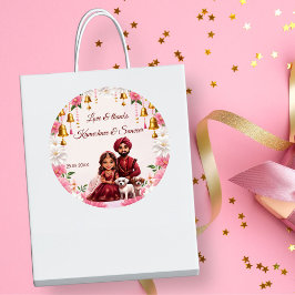 インディアンブライダルカップルと犬の風刺好き ラウンドシール