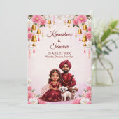 インディアンブライダルカップルと犬の風刺画 招待状 (スタンド正面)