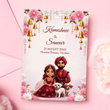 インディアンブライダルカップルと犬の風刺画