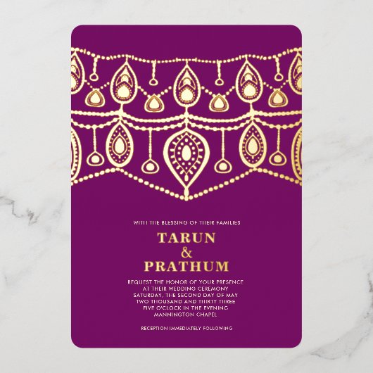 インディアンブライダル宝石実在金箔招待状 箔招待状 (正面)