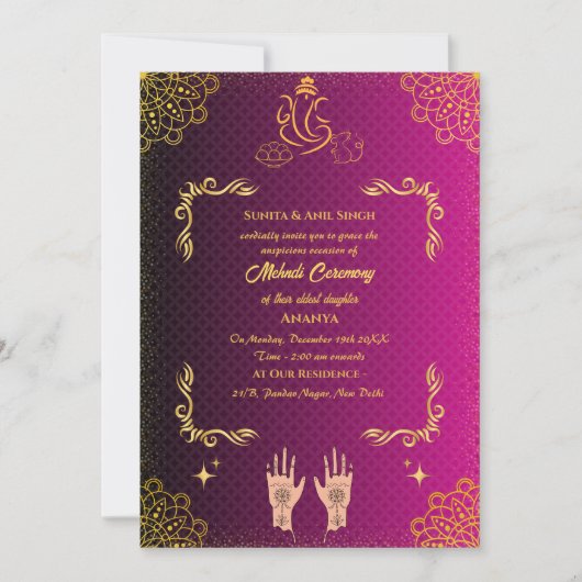 インディアンブライトメンディセレモニーガネシャ 招待状 (正面)