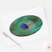 インディアンブルーピーコックフェザー 楕円形シール (封筒)