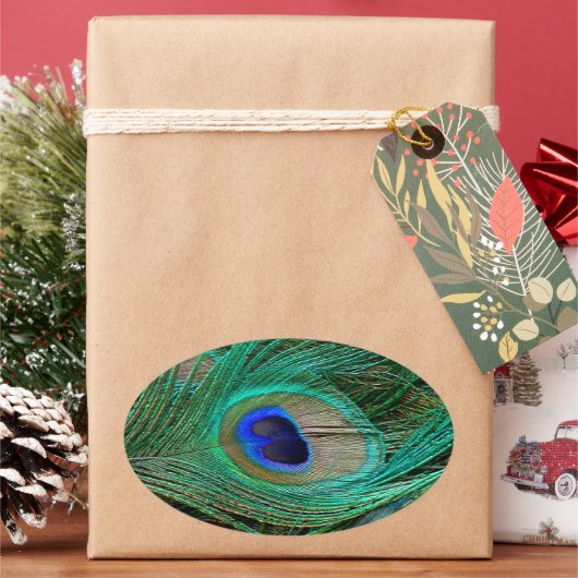インディアンブルーピーコックフェザー 楕円形シール (クリスマス)