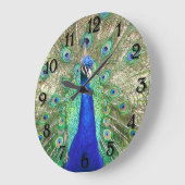 インディアンブルーピーコック ラージ壁時計 (傾斜)
